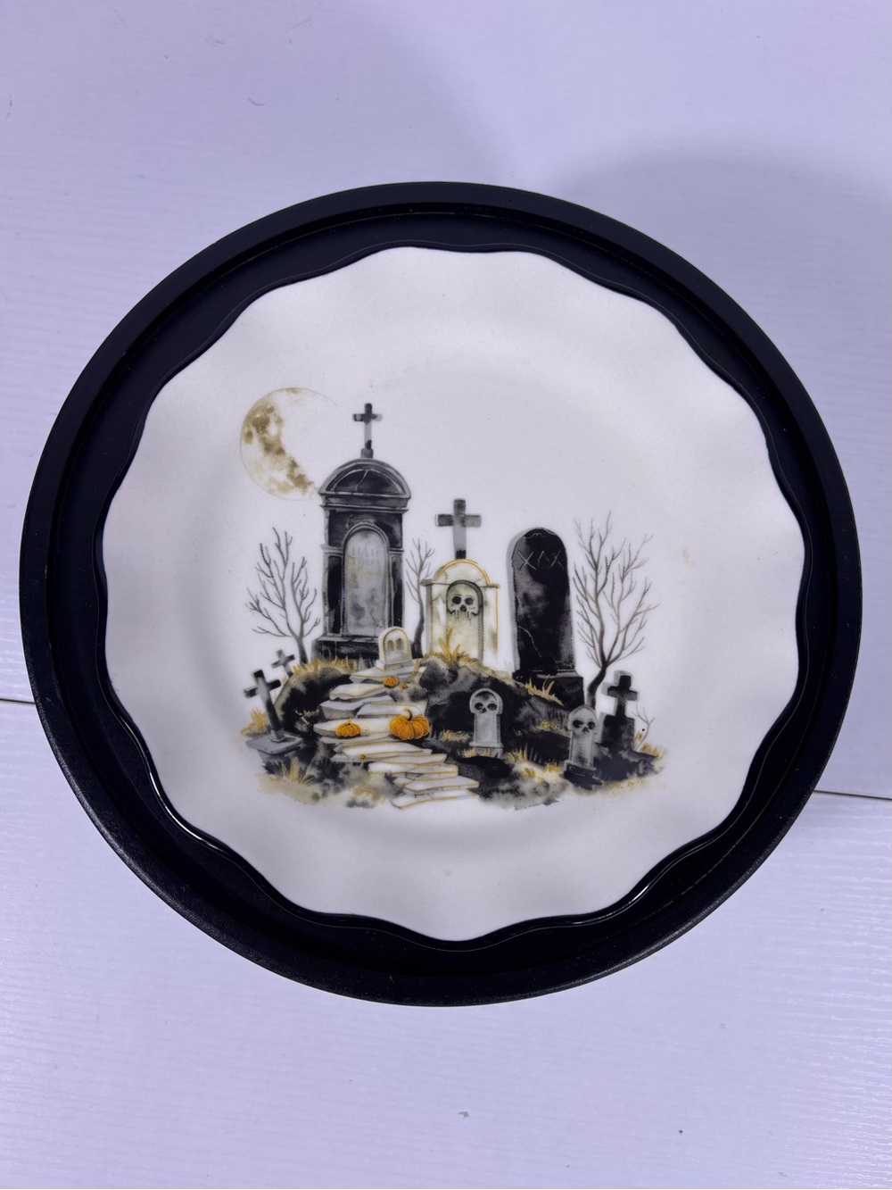 NEW! Potter’s Studio Halloween Graveyard Cemetery Plate 9” Ceramic Goth Decor